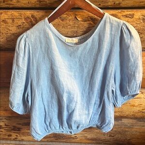 Elegant Light Blue Puff Sleeve Blouse